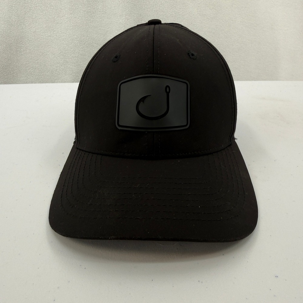 AVID Snapback Hat Mens OSFM Black Perforated Hook Logo Fishing Cap